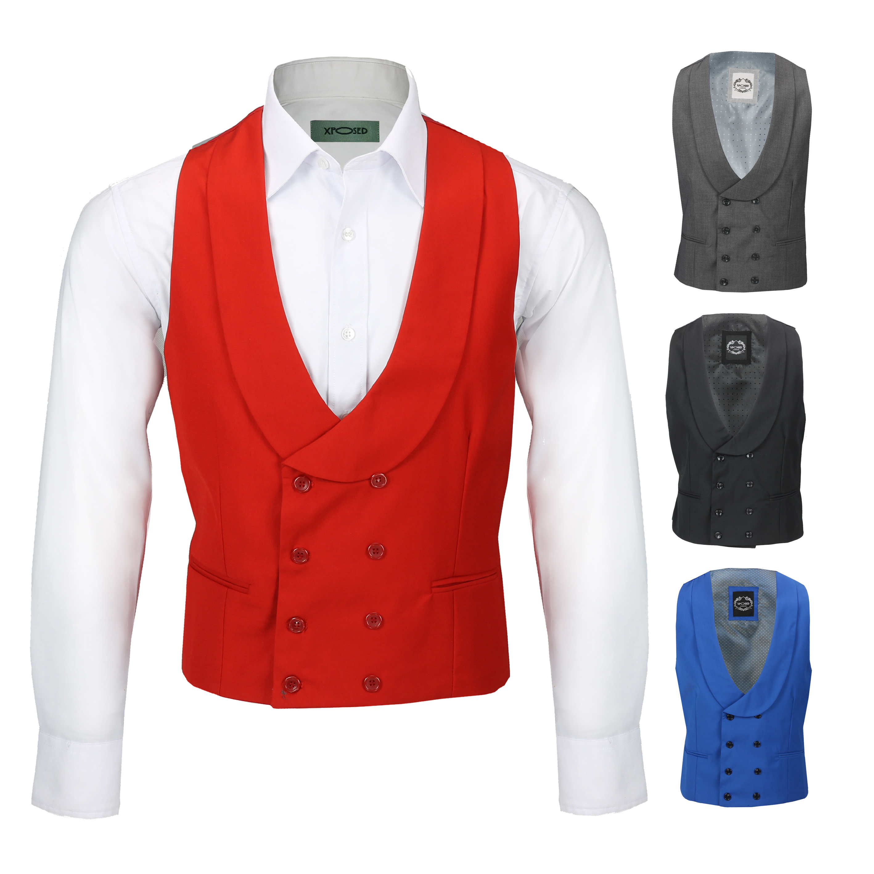 Mens Double Breasted Shawl Lapel Waistcoat Tailored Smart Wedding Dress